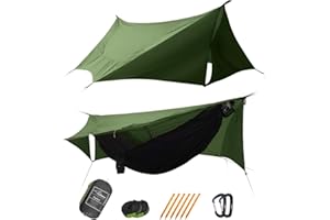 Travel Bird SkyNest Hammock with Mosquito Net and Rain Fly Tarp, 4 in 1 Professional Lightweight Portable Double-Layer Camping Hammock with Ridge Rope for Hiking, Travel and Backpacking