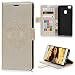 Produktbild P9 Lite Case Hülle Kasos Huawei P9 Lite Blumen PU Leder Tasche Etui Handy Hülle Schutzhülle Protection Kunsterleder Schale Brieftasche Flip Cover mit Handschlaufe in Gold