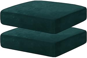 CHELZEN Velvet Sofa Seat Cushion Cover, Stretch Sofa Cushion Slipcovers, Couch Cushion Covers, Replacement for Individual Cushion Furniture Protector (1 Seater*2, Blackish Green)