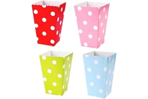 JZK 48 Pois Piccole scatole Pop Corn Carta Contenitore per Popcorn Patatine Caramelle spuntini stuzzichini per bomboniere regalino pensierino Festa Compleanno Bambini, Rosa Blu Rosso Verde