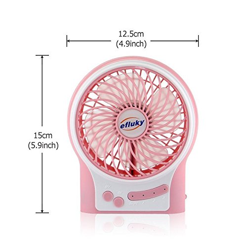 efluky 4.5 Zoll Mini USB aufladbare Fan 3 Geschwindigkeiten mit LED-Licht Beweglicher Tischventilator Kühlventilator Tischventilator -Laptop-Fan für Heim und Büro, Innen- und Außenbereich (rosa) - 4