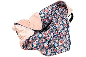 Baby-plum Babydecke MINKY mit Kapuze 90x90 cm Einschlagdecke Babyschale Kinderwagen Decke (Füchse/Pfirsich)