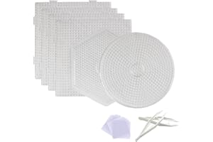 EGOSKY Fuse Bead Boards, 6Pcs 5mm Large Clear Plastic Beads Pegboards with 2Pcs Beads Tweezers and 6Pcs Ironing Paper for Kids DIY Craft Beads