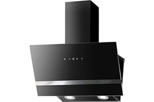Respekta Cappa aspirante/cappa inclinata 80 cm/struttura in metallo nero con pannello copriluce in vetro/funzione di espulsione e ricircolo dell'aria / CH24080SM / A / 52-63 dB