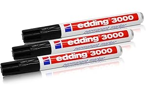 edding 3000 rotuladores permanentes, 1,5-3 mm, recargables, color negro, paquete de 3