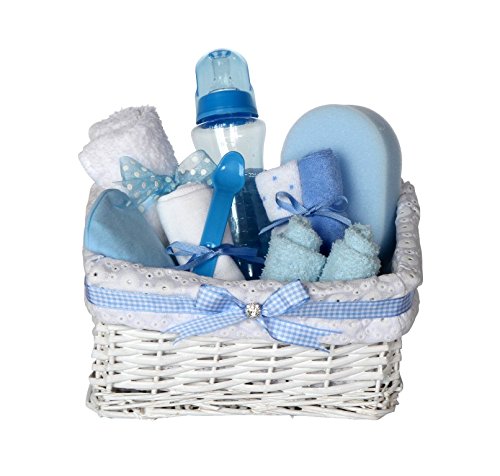 Grace White Wicker Blue Gingham Baby Hamper / Baby Shower Gift / New Arrival Gift