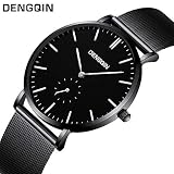 JIANGfu Uhren Herren Luxus analog Quarzwerk Watches with Black Casual Edelstahl Bracelet Edelstahl Dial DENGQIN 826