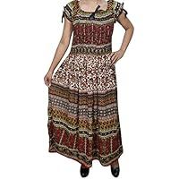 Mogul Interior Womens Maxi Dress Off Shoulder Smocked Waist Flare Beach Dresses One Size Red, Beige