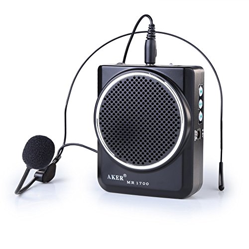 AKER MR1700 Amplificador de Voz portátil/Altavoz con Auriculares con micrófono + batería de Litio de 2000mAh para guías, Maestros, Altavoces, animadores