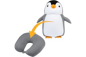 MOMO WAY Poduszka podróżna rogal 2 w 1 w kształcie litery U, miękka pluszowa poduszka pingwin, dla dzieci i dla dorosłych, idealna w podróży, do samolotu, pociągu, auta