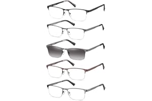 EYECEDAR 5 Stuks Lesebrille Herren Halber Rahmen Rechteck Edelstahl Material Metall Federscharniere Enthalten Sonne Lesebrille 1.50