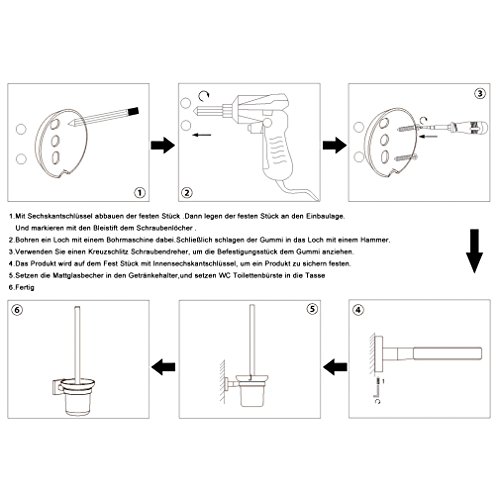 Auralum Einfach Toilettenbürsten Glas Bürste Edelstahl WC-Bürstenhalter WC-Garnitur Klobürste Klobürstenhalter - 9