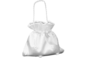 ULTNICE Bolso de Satén con Perla Flor para Boda Novia Regalo (Blanco)