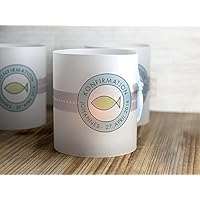 Set 8 x personalisierte Lichthülle für Tischlicht, zur Kommunion, Konfirmation, Taufe, Firmung, mit Fisch