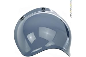 VRacing Visiera Casco 3 Bottoni Universale Casco jet e integrale Visiera Bubble a Bolla Custom retrò Vintage con meccanismo 3 altezze regolabile flip up incluso (Fume' Scuro)