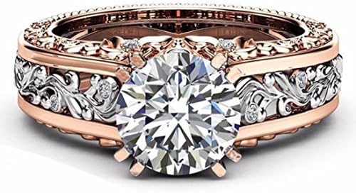 Saihui Fashion Diamond Women Color Separation Rose Gold Wedding Engagement Floral Ring (Silver, 9)