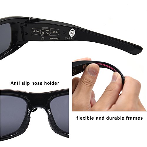 DCCN Kamera Brille Spy Brille Spionage Brillen cam polarisierte Sonnenbrille mit Kamera UV400 Stereo Bluetooth Headset Kopfhörer für iPhone /Android Handy für Radfahren Motorad Bike - 4