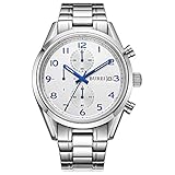 BUREI Herren Armbanduhr Saphirglas Quarz Uhren Analog Uhr Edelstahl Armband elegante Herrenuhr mit Datum BM-7005 (Weiß-blau)