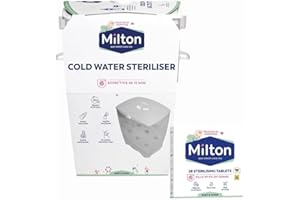 MiltonBaby Cold Water Steriliser & Sterilising 28 Tablets, Desinfecting Antiseptic Unit, Holds 6 Feeding Baby Bottles with Welari Thank You Card | (1pack)