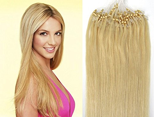 Grade 20 inch Easy Loop Micro Rings Beads Tipped Remy Human Hair Extensions Straight color 613-lightest blonde/Bleach blonde/50g/100s