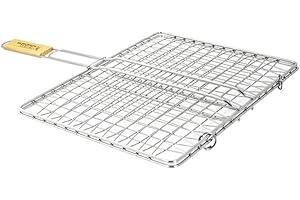 EMPOTEC Griglia per Cottura Barbecue BBQ 40x45 cm Graticola Incrociata in Acciaio Inox Ottima qualità Manico Legno