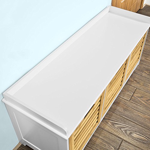 SoBuy® moderne Schuhtruhe,Sitzkommode mit 3 Körben,Sitzbank, Schuhschrank mit Sitzkissen,Spieltruhe, FSR23-WN - 9