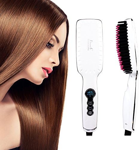 Hair Brush Straighteners, Hair Straightening Brush, Straightener Brush with LED Temperature Display for Silky &amp; Straight Hair  (White)