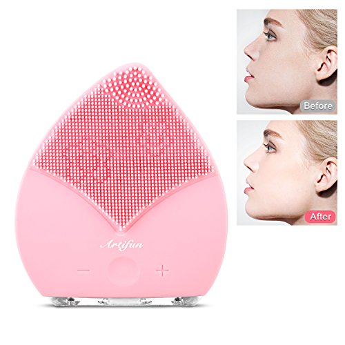 Preisvergleich Produktbild ARTIFUN Sonic Silicon Gesichtsreinigungsbürste, Elektronisches Doppelseitiges Bürstenkopf-Gesicht Revitalisierendes & Reinigendes Gerät Massager, Tief Reinigend, Mitesser-Akne-Behandlung, für alle Haut-Art(Rose)