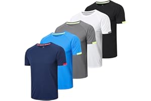 HUAKANG 5 Piezas Camisetas Manga Corta Hombre, Camiseta Deporte Hombre, Camiseta Running Hombre, Ideal para Running y Entrenamiento de Gimnasio