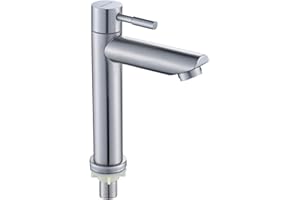 QOXEZY Robinet d'eau froide petit eau froide WC invités mitigeur monocommande en acier inoxydable 304 lavabo salle de bain robinet standard à une main