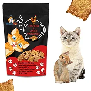 WiggleBoo Chicken & Sweet Potato Cat Treat | Protein Rich | Fiber Rich | Crunchy Healthy Snacks | 100% Natural | 45g