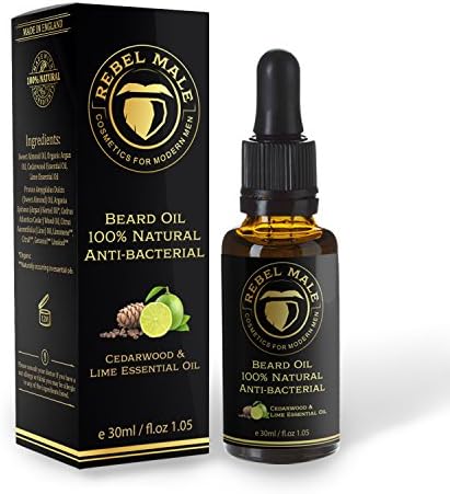 Premium Beard Oil made from 100% Natural Ingredients, inc Cedarwood &amp; Lime Essential Oil - Anti-bacterial &amp; Moisturiser - 30 ml Bottle by Rebel Male