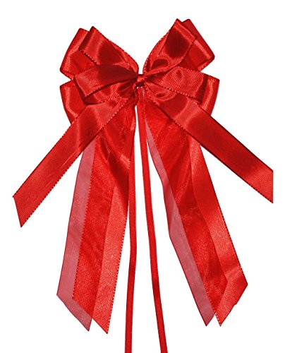 große Schleife für Schultüten – “ rot “ – 17 cm breit u. 31 cm lang – mit edlen Satin Bändern – für Geschenke und Zuckertüten – Geschenkband / Geschenkschleife – Schleifenband Stoff -Geschenkbänder – Kinder & Erwachsene – Mädchen / Jungen – groß - 4