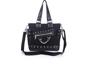 KEEPOP Sac à main à rivets pour femme en toile punk Tote avec bandoulière Grande capacité