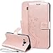 Produktbild SMART LEGEND Samsung Galaxy J5 2016 Lederhülle Schmetterling Weinstock Premium Schutzhülle Wallet Case Rosegold Muster Design Etui Brieftasche Ledertasche mit Handschlaufe Neu Zubehör im Bookstyle Cover Schale mit Ständer Standfunktion Etui Karten Slot und Magnetverschluss Flip Case