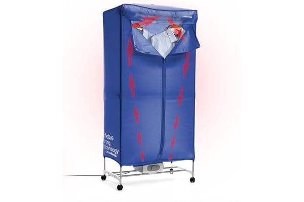 InnovaGoods® Secadora de ropa portátil, secadora con capacidad de 15Kg, Temporizador 30-180 min, Temperatura máx. 70ºC, tendedero secadora ropa con 4 ruedas para facilitar su movilidad. Azul