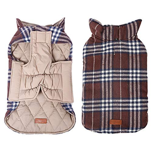 Boehner Chien de Compagnie Réversible Cozy Plaid Manteau Automne Hiver Veste Chaude Imperméable Vêtements Coupe-Vent Style Britannique Gilet Rembourré Habillement Vêtement pour Medium Gros Chiens