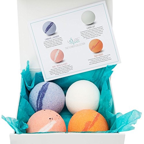 HOUSE OF ORGANICS - Luxury 100% Organic Bath Bomb Gift Set - 4 Large Handmade Bath Bombs Packed With Essential Oils - Presented in a Beautiful Gift Box - The Flower Collection