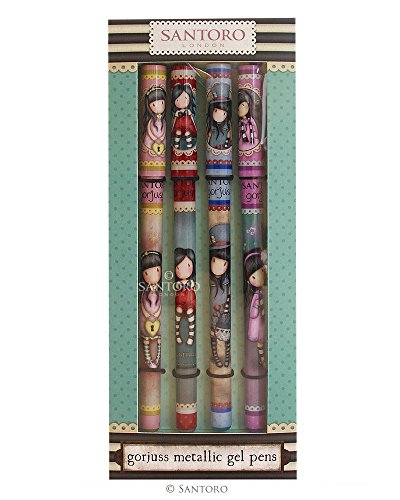 Juego de 4 bolígrafos metálicos de gel, «The Secret», «My Story», «The Hatter» y «Little Song», de la marca Santoro Gorjuss
