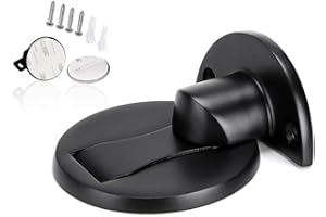 KOLAKO Magnetic Door Stopper,Invisible Stainless Steel Door Stop,Modern Magnetic Door Catch Door Holder for Home Office Security,Ground Mount,Black Adhensive Brushed Nickel Doorstopper