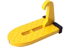 MAXFEVER Folding Car Ladder with Foot Pegs, Hook, U-Shaped Lock with Safety Hammer, Easy Access to Car Roof, for Jeep, SUV, Off-Road, with Storage Bag-Yellow