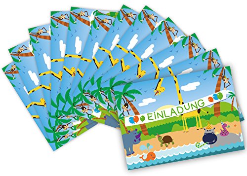 12 Lustige Einladungskarten Set für Kindergeburtstag Dschungel Party für Jungen Mädchen Kinder Karten Löwe Tiger Affe Giraffe Papagei Schlange Nilpferd witzig Safari Urwald fröhlichen Tieren Zoo - 5