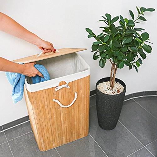 Relaxdays Wäschekorb Bambus H x B x T: ca. 65,5 x 43,5 x 33,5 cm faltbare Wäschetruhe rechteckig mit einem Fassungsvolumen von 83 L mit Wäschesack aus Baumwolle zum Herausnehmen als Wäschepuff, natur - 3