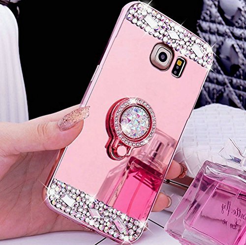 Galaxy S8 Plus Hülle,Galaxy S8 Plus Schutzhülle,Galaxy S8 Plus Case,ikasus® [Bling Glitzer Kristall Strass Diamant Spiegel Hülle] Galaxy S8 Plus Silikon Hülle [Glitzer Strass Ring Stand Holder],Glänzend Glitzer Kristall Strass Diamanten Überzug Mirror Spiegel Mit Ring Ständer Halter Stoßdämpfend TPU Silikon Schutz Handy Hülle Case Tasche Silikon Crystal Case Schutzhülle Etui Bumper für Samsung Galaxy S8 Plus - Rose Gold