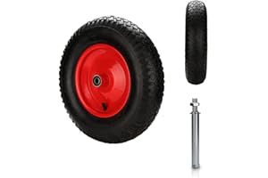 Gimisgu Roue de brouette, 4.80 4.00-8 Ø390mm Roue de brouette caoutchouc avec essieu, Capacité Charge 200 kg, Largeur 95 mm, Roue de Rechange Gonflable, Noir/Rouge
