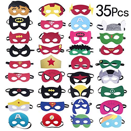 Yidaxing 35 Piezas Máscaras de Superhéroe, Máscaras de Fieltro Mitad Máscara de Cosplay con Cuerda Elástica Máscaras de Ojos para Niños Mayores de 3 años