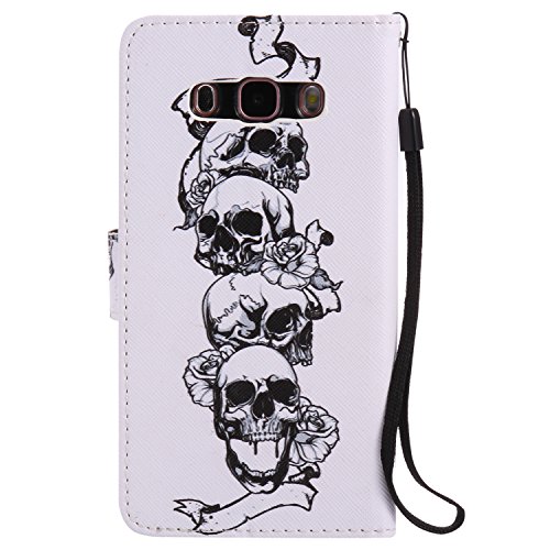 Feeltech Samsung Galaxy J510/J5 2016 Hülle PU-Leder und Brieftasche Bunte Muster Fall mit Magnetverschluss, Hybrid-Kickstand mit Stand-Funktion, schlagen Sie schützende weiche TPU Stoßstangenabdeckung und Kreditkartenhalter für Samsung Galaxy J510/J5 2016 Handgelenk Bügel-Buch-Art-Geldbeutel-Tasche mit 2 In 1 Berühren Sie Stift – Schädel - 3