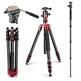 DIESES SET ENTHALTEN: (1) tragbar 170 Zentimeter Kohle Faser Kamera Stativ Monopod, (1) Fluid Video Kopf, (1) Tragetasche