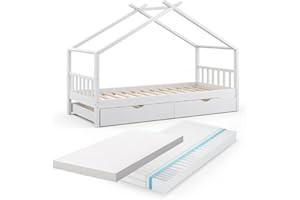 VitaliSpa Hausbett Design, Weiß, 90x200 cm mit Gästebett und 2 Matratzen