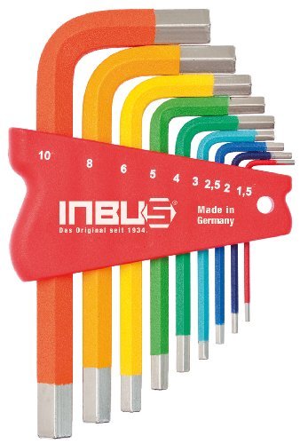 INBUS® 70259 Inbusschlüssel Satz Farbcodiert Kurz Metrisch 9tlg. 1,5-10mm | Made in Germany | Innensechskant-Schlüssel | Winkel-Schlüssel | 1,5mm | 2mm | 2,5mm | 3mm | 4mm | 5mm | 6mm | 8mm | 10mm | bunt | farbig | Design | Kurze Ausführung